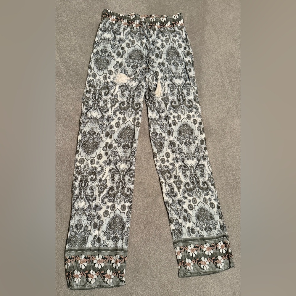Paisley Floral Patterned Women's Pants Wide Leg Palazzo Pants Size M Casual